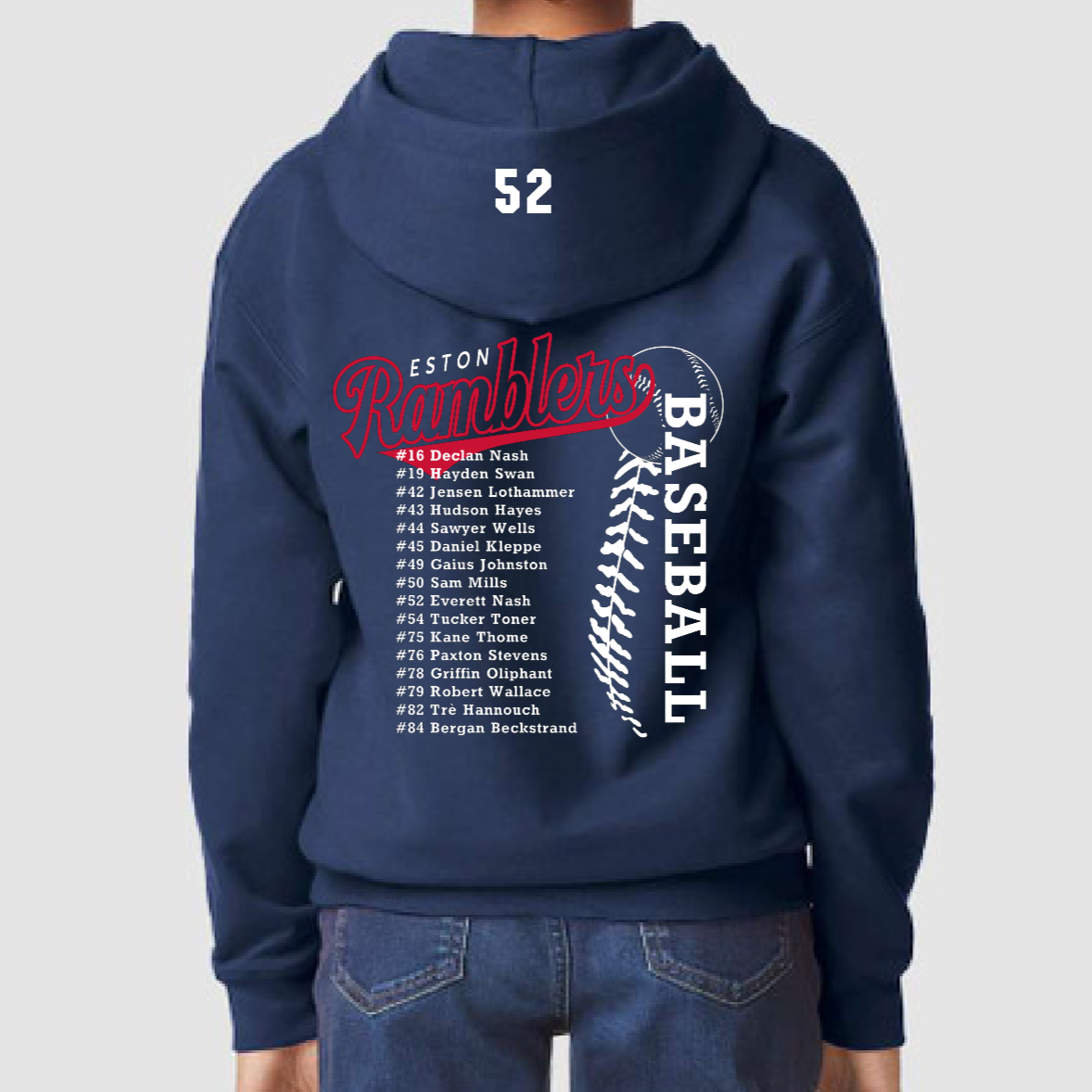 PRE ORDER Unisex U13 Ramblers Baseball TEAM Hoodie (customizable)